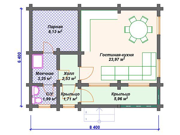 Проект деревянной бани SB4-48 (Б-009)
