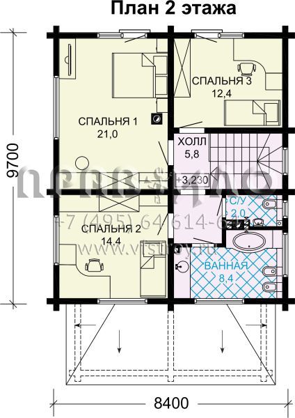 Проект двухэтажного деревянного загородного дома S7-139 (1-56)