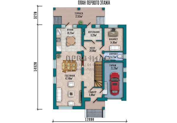 Проект большого загородного дома с подвалом, гаражом, мансардой и панорамными окнами S2-364 (140-364-1МПГ)