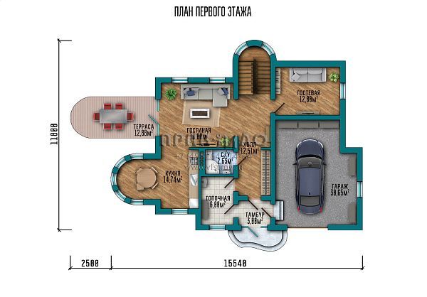 Проект загородного дома в замковом стиле S2-191 (050-191-1МГ)