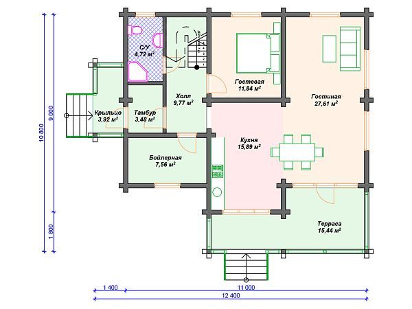 Проект деревянного дома с 3 спальнями S4-176 (ДС-119)