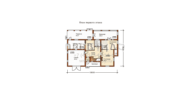 Двухэтажный коттедж с гаражом, верандой и террасой K-299-1K