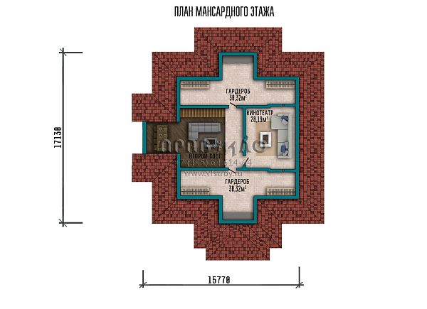 Проект большого дома с мансардным этажом и кинотеатром S2-339 (091-339-1М)