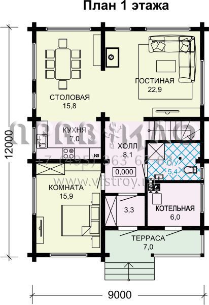 Проект загородного дома из бруса с балконом S7-176 (1-54)