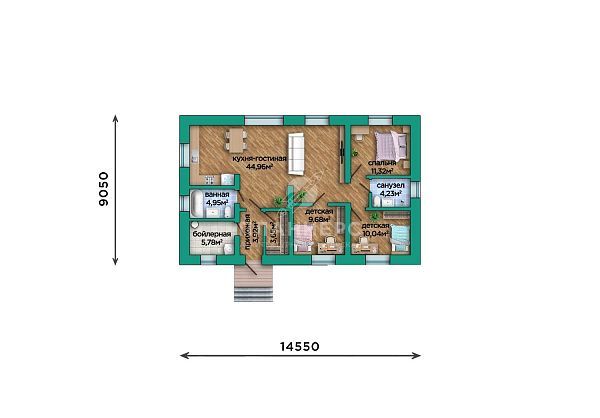 Проект из газобетона с оштукатуренным фасадом S2-131 (462-100-1)