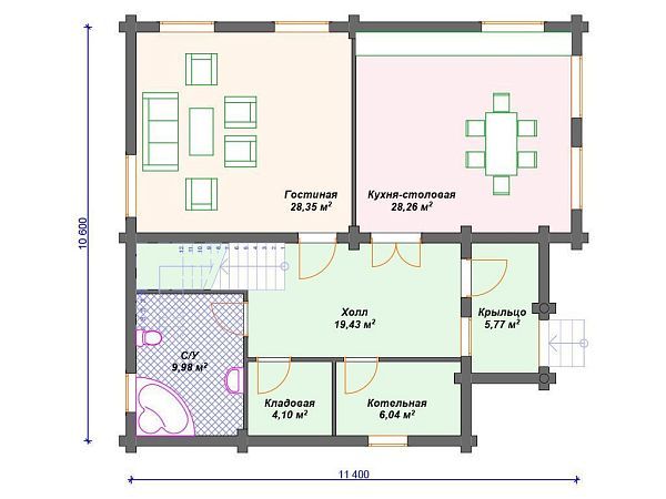 Проект деревянного дома из бревна 10 на 11 м S4-194 (ДО-061)