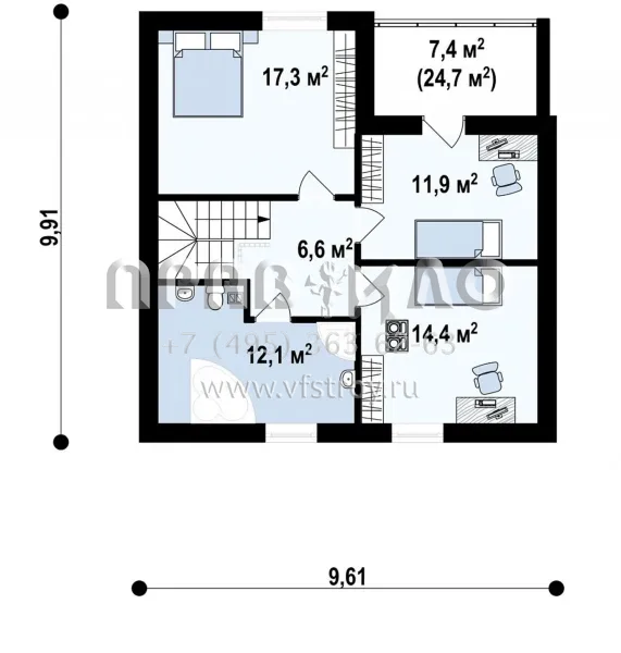 Проект дома с двускатной крышей и балконом  S3-130 (Z62)