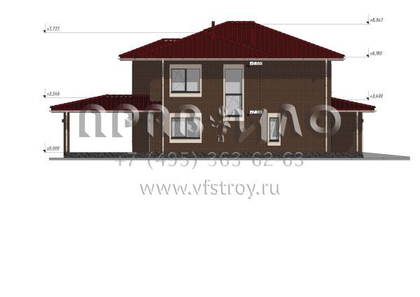 Проект двухэтажного дома с гаражом на две машины в стиле Райт S-234