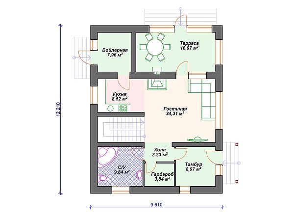 Проект дома с 3 спальнями S4-140 (К-304)