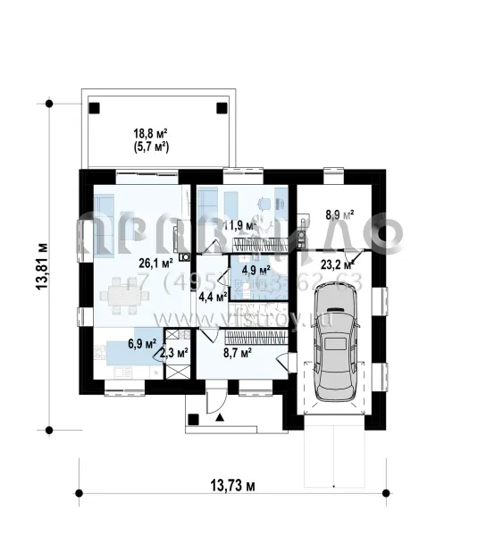Проект комфортабельного двухэтажного дома с пятью комнатами и гаражом на один автомобиль S3-160-5 (Zz11 k pk)
