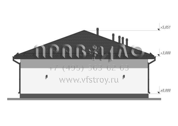 Проект одноэтажного дома с вальмовой кровлей S-119