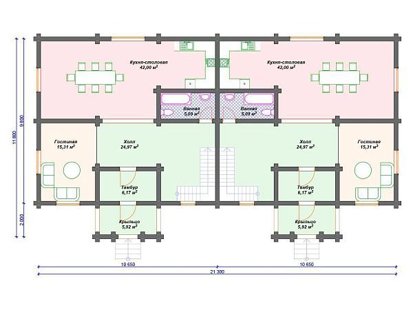 Проект деревянного дома на 2 семьи S4-194 (ДО-053)