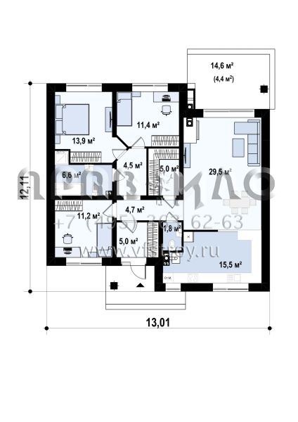 Проект компактного дома с отделкой из камня и дерева  S3-112-6 (Z41)