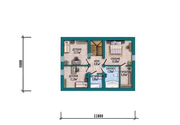 Проект в стиле хай-тек с мансардой, террасой и фасадом из светлой штукатурки S2-152 (564-152-1МГ)