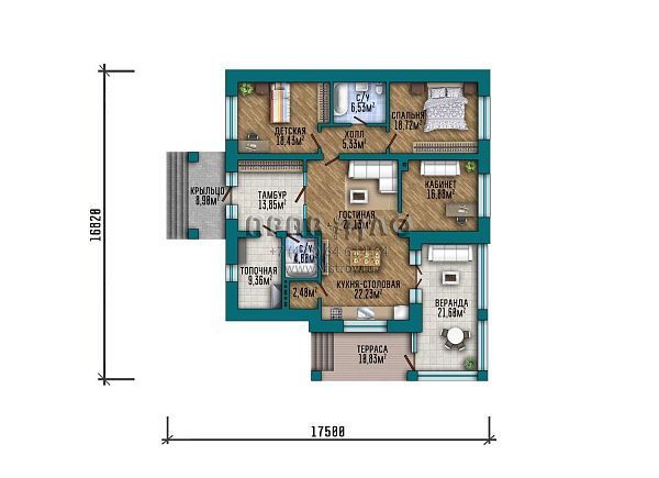 Проект уютного одноэтажного дома с крытой террасой и застекленной верандой S2-178 (333-178-1)