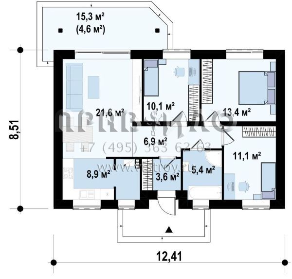 Проект одноэтажного компактного дома c электрическим котлом S3-81 (Z7 el)