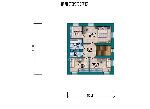 Проект двухэтажного дома с пристроенным гаражом для авто, большой гостиной и тремя спальнями S2-182 (442-182-2Г)