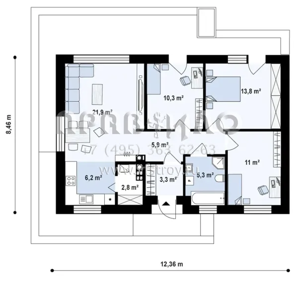 Проект компактного одноэтажного дома современного дизайна S3-81 (Z585)