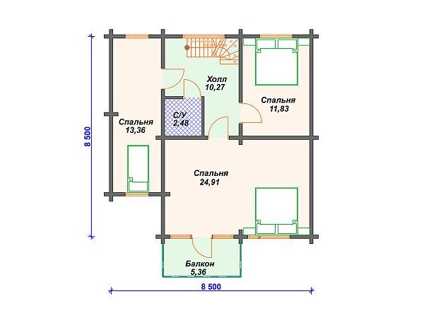 Проект деревянного дома с 3 спальнями S4-151 (ДС-028)