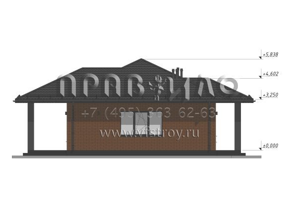 Проект одноэтажного дома c облицовкой кирпичом S-106