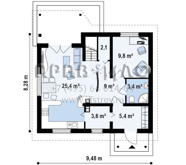 Проект частного дома с мансардой и террасой S3-117-1 (Z75)
