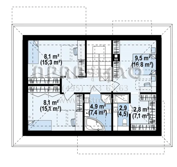 Проект комфортабельного дома с мансардой, гаражом и светлой гостиной с выходом на террасу S3-157-7 (Z479)