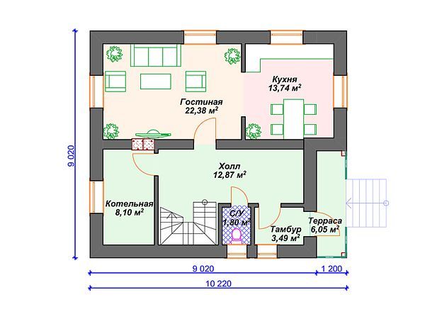 Проект дома с мансардой с 3 спальнями S4-126 (К-047)