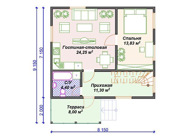 Проект каркасного дома с мансардой S4-118 (И-005)