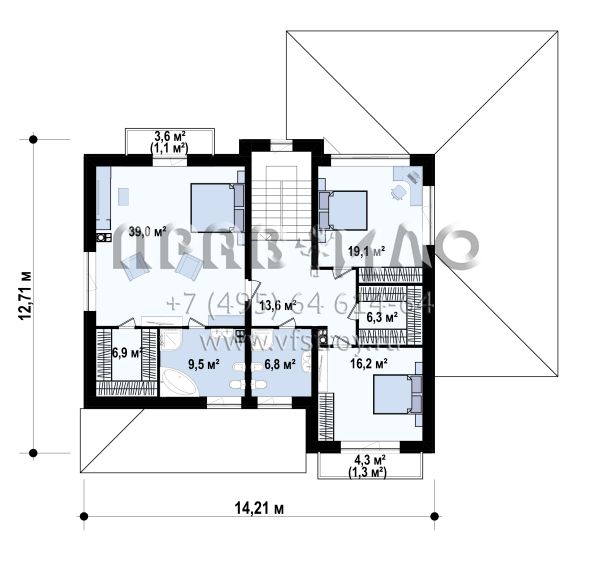 Проект варианта двухэтажного дома Zz15 с облицовкой кирпичом в стиле Райт S3-271 (Zz15 k)