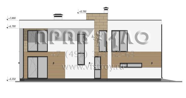 Проект коттеджа в стиле хайтек с гаражом на две машины  S-269