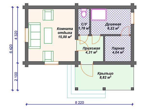 Проект деревянной бани SB4-40 (Б-013)