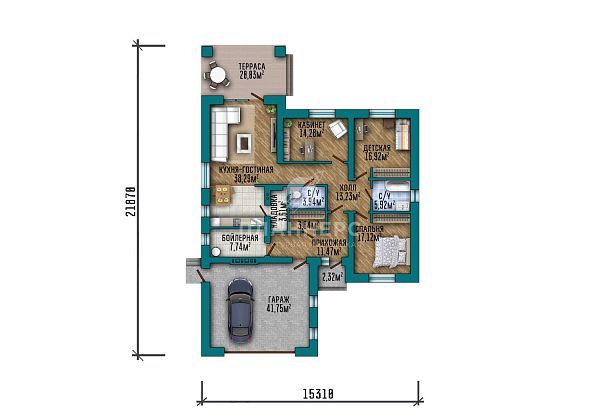 Проект одноэтажного дома с гаражом для 2 автомобилей S2-200 (403-200-1Г)