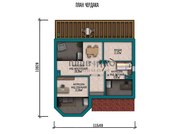Проект двухэтажного дома с эркером и чердачными антресолями над вторым этажом S2-307 (230-307-2М)