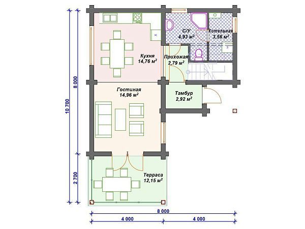 Проект деревянного дома из бревна 8 на 13 м с 3 спальнями S4-210 (ДО-121)