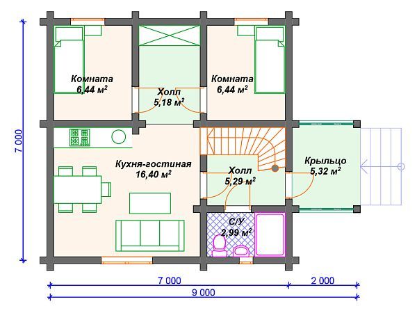 Проект комбинированного дома с мансардой S4-89 (А-018)