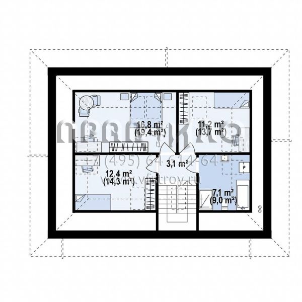 Проект рационального дома с мансардой, гаражом и камином S3-156-8 (Z481)