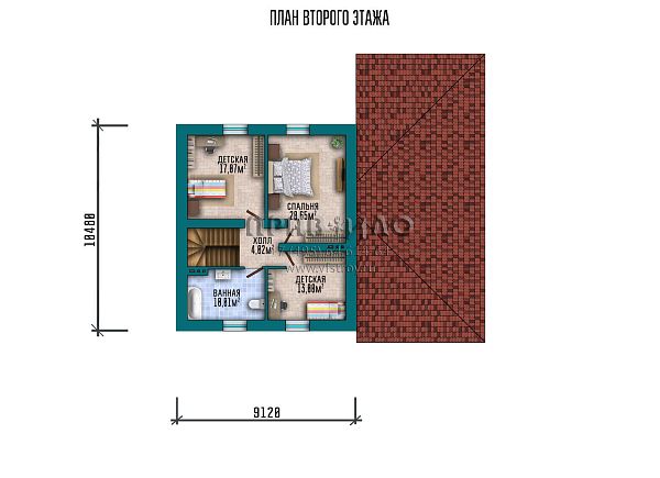 Проект дома с мансардным этажом, гаражом на 2 автомобиля, большой террасой и отделкой кирпичом S2-224 (142-224-1МГ)
