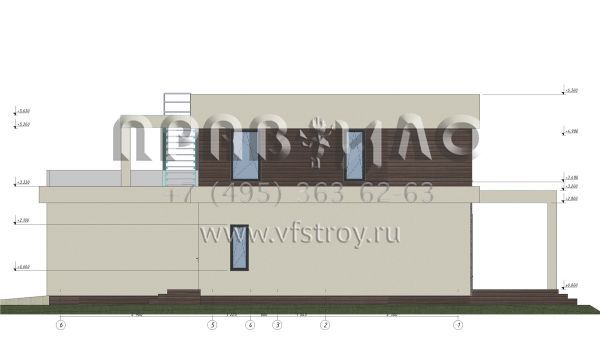 Проект загородного дома с плоской кровлей в стиле хай-тек S-228