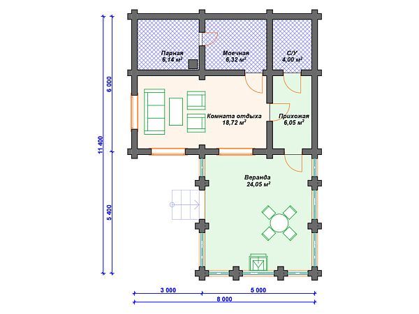 Проект деревянной бани SB4-65 (Б-017)