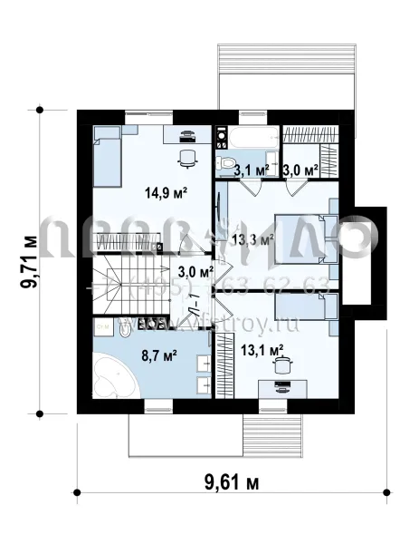 Проект пятикомнатного мансардного дома с двускатной крышей и с эркером s3-122-4 (Z44 A)