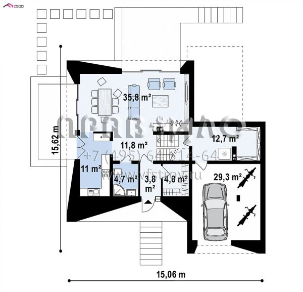 Проект стильного многоуровневого дома для участка с уклоном S3-180-4 (Zx145)