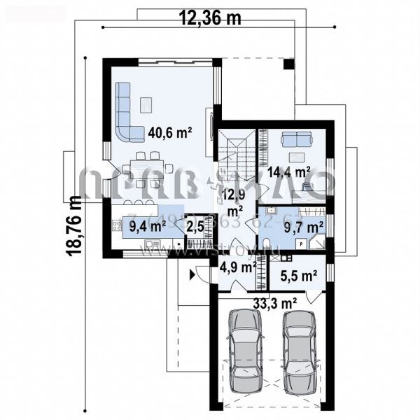 Проект мансардного дома с двухскатной кровлей и гаражом на две машины S3-198-8 (z433)
