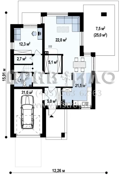Проект загородного дома с камином в гостиной  S3-213-2 (Z288)