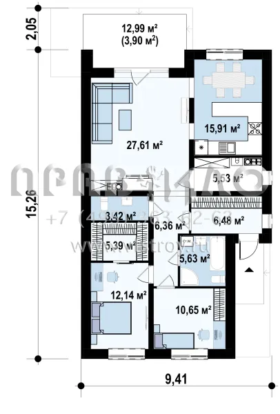 Проект стильного одноэтажного загородного дома для небольшой семьи S3-99-4 (Z356)