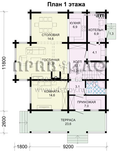 Загородный дом из бруса с двусветной гостиной S7-184 (1-40)