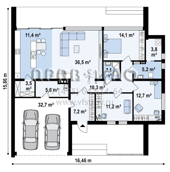 Проект стильного четырехкомнатного дома с большим гаражом S3-158-5 (Zx72 minus)