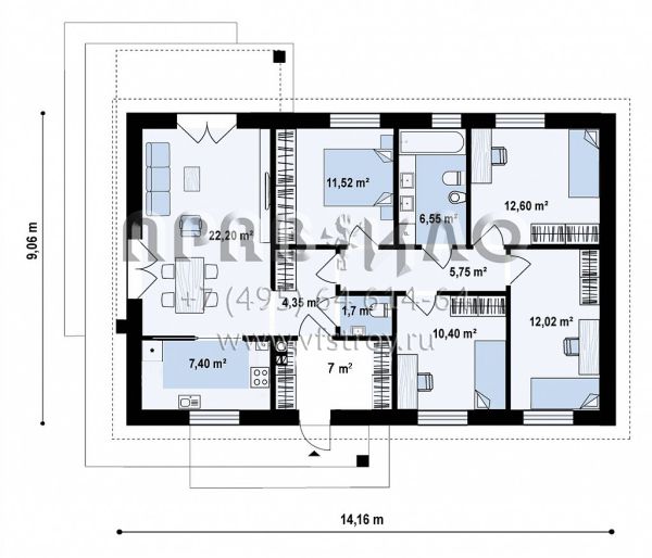 Классический одноэтажный дом с двускатной крышей S3-101-3 (Z473)