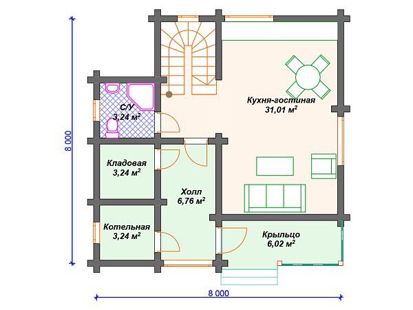 Проект деревянного дома с 3 спальнями и мансардой S4-104 (ДС-014)