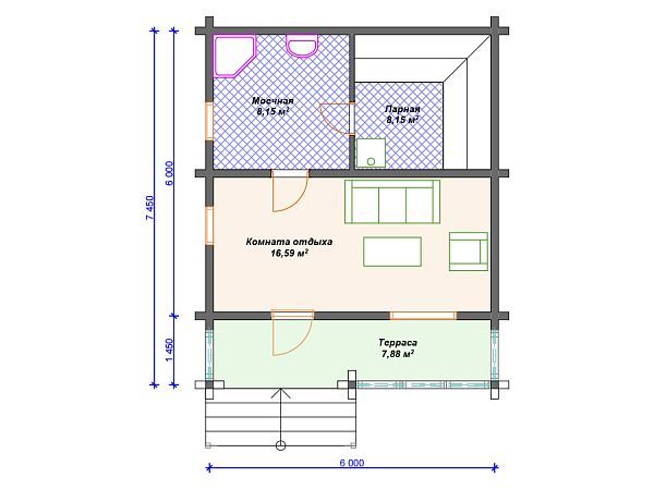 Проект деревянной бани SB4-41 (Б-061)