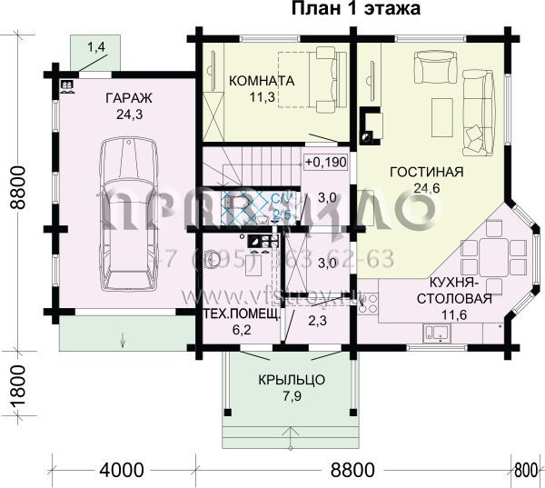 Проект деревянного коттеджа с гаражом S7-152(1-37b)